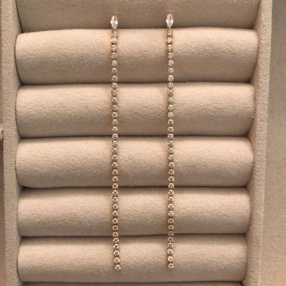 Nordstrom | Linear Cubic Zirconia Earrings | Gold Tone | 3” Length - Picture 1 of 3